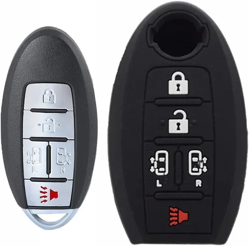 Vista 2 de Carcasa de silicona para llave de coche de 5 botones para Nissan TEANA SYLPHY Tiida X-Trail Ariya Murano March DayZ Hyper Punk Black