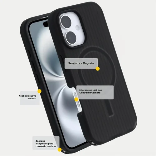 Vista 6 de OtterBox - Funda Core Series con MagSafe para iPhone 16 - Negro Carnival Night, diseño delgado de goma, acabado suave, bordes elevados