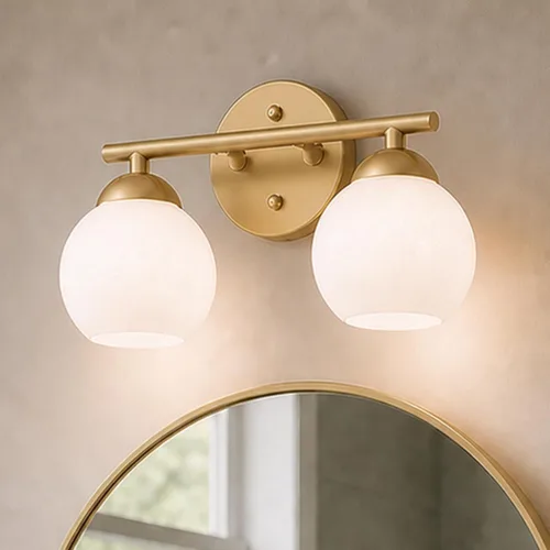 Vista 12 de Emak Lámpara de baño negra de 2 luces sobre el espejo, luces de tocador de baño con pantalla de vidrio transparente, VL114-BKL-2
