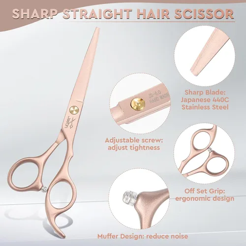 Vista 4 de JASON Juego de 10 tijeras profesionales para corte de pelo, tijeras de adelgazamiento y texturización de 6.7 pulgadas, tijeras rectas para hombres