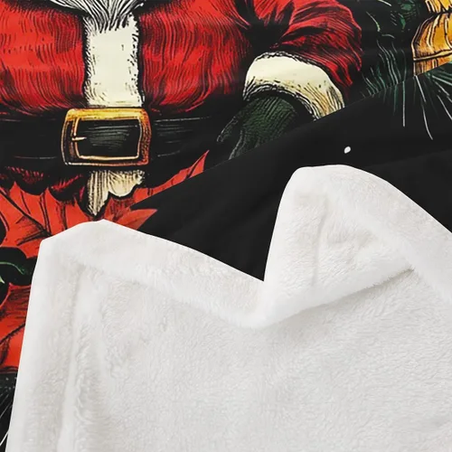 Vista 4 de Manta de cama Kawaii de Papá Noel, manta rústica de felpa con corona de Navidad para decoración rústica del hogar, manta de franela de flores rojas