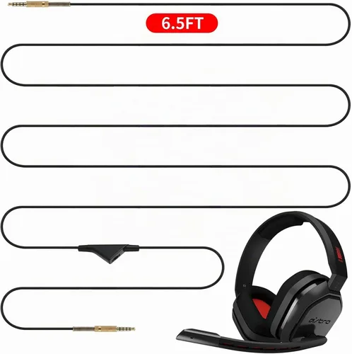 Vista 3 de Cable de repuesto para Astro A40 A10, 2.0 M, 6.5 pies, cable de audio de 0.138 in, cable auxiliar compatible con auriculares para juegos A10 A40
