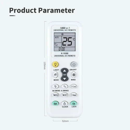 Vista 8 de K-1028E - Control remoto universal de repuesto de CA para aire acondicionado Haier/LG/Sharp/Gree/Midea/Hitachi/Panasonic/Bosch/Toshiba/Sanyo, 1000