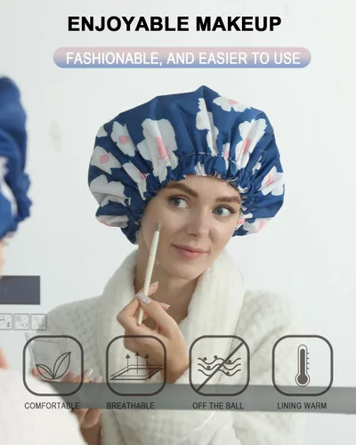 Vista 6 de YIZIJIZI - Gorro de ducha, gorras de baño para mujer reutilizables impermeables, gorras de ducha de dos capas grandes reutilizables adecuadas