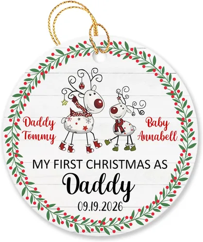Vista 18 de Adorno de Navidad personalizado de segundo regalo para bebé, hijo, hija, nombre personalizado, reno, corona de bebé, adorno de Navidad 2025, adorno