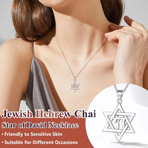 Vista 2 de Silvora Collar hebreo personalizado con colgante judío de plata de ley para mujer con embalaje delicado