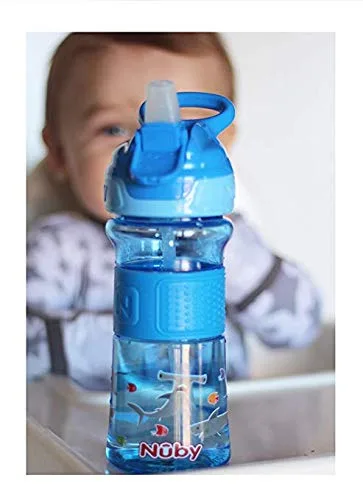 Vista 3 de Nuby Thirsty Kids - Botella de agua con boquilla suave para niños (verde/azul)