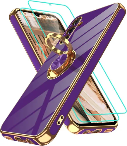 Vista 110 de Funda para Motorola Moto G 5G 2024: Funda Moto G Play 5G 2024 con 2 piezas de protectores de pantalla, soporte de anillo de rotación de 360°