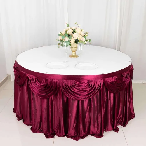 Vista 15 de Efavormart - Falda de mesa de satén beige para cocina, comedor, catering, boda, fiesta de cumpleaños, decoración de eventos, 14 pies