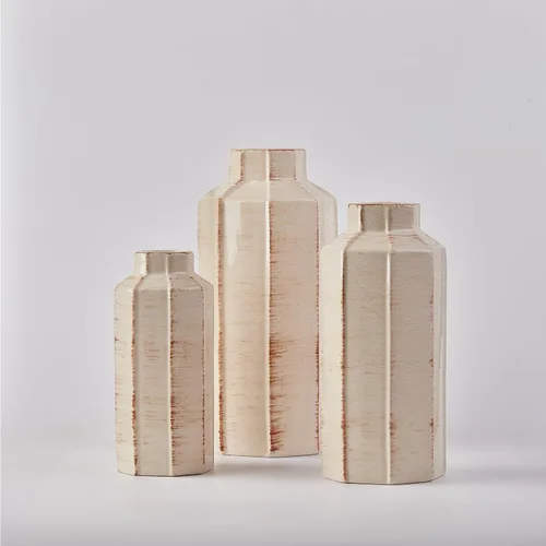 Vista 4 de LUKA Juego de 3 jarrones de cerámica rústica de terracota esmaltada agrietada con hielo, jarrones grandes para decoración, jarrones decorativos