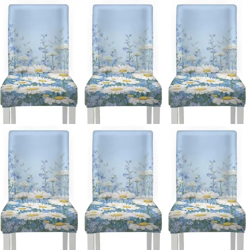 Vista 43 de HUGS IDEA Butterfly Dining Room Chair Covers Set of 2 Blue Marble Stretch Parsons Chair Slipcovers Washable Kitchen Chairs Protector Covers for