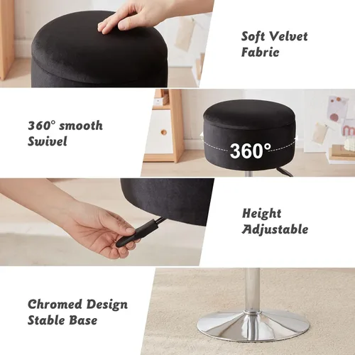 Vista 6 de Taburete otomano ajustable, taburete de tocador negro, silla de tocador para sala de maquillaje, taburete con almacenamiento, taburetes