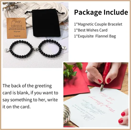 Vista 6 de GIEIWIW Magnetic Bracelets for Couples Love Bracelets Distance Natural Beaded Bracelet Valentines Day Gifts