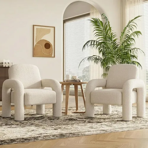 Vista 9 de Dewhut Silla moderna con acento Sherpa, sofá individual tapizado de estilo teddy, silla de lectura acogedora y esponjosa para sala de estar Negro