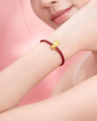 Vista 6 de ZHOU LIU FU Pulseras de oro real para mujer, pulsera de conejo de la suerte, joyería de oro de 24 quilates, pulsera roja con dije de conejo