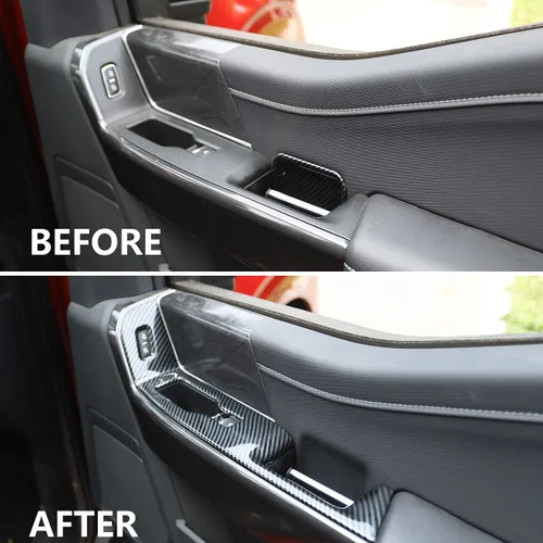 Vista 5 de Cubierta de Panel de Interruptor de Ventana de Puerta Delantera Interior de Fibra de Carbono para Ford F150 2021+ Accesorios de Decoración