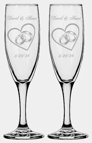 Vista 23 de GIFTS INFINITY® Juego de 2 copas de champán grabadas para boda con corazón de Infinity, copas personalizadas para brindis - Regalo para el Día