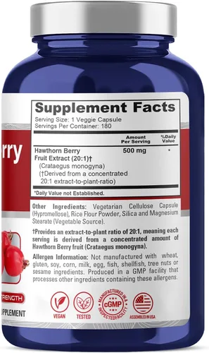 Vista 2 de NusaPure Hawthorn Berry, vegano, 500 mg, 180 cápsulas vegetales - 180 porciones
