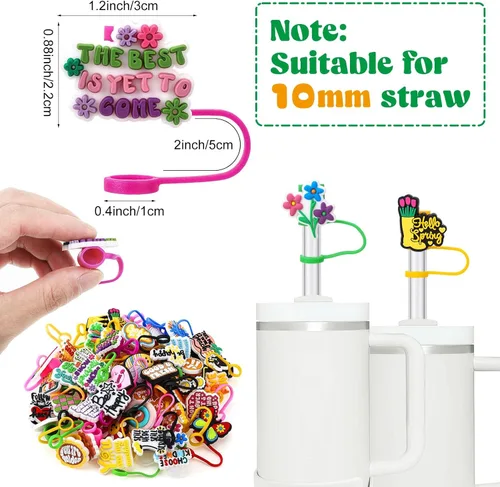 Vista 3 de 50 tapas de popote compatibles con Stanley Cup, de silicona, reutilizables, para tazas, de 30 y 40 onzas, accesorios de vaso de 0.394 in
