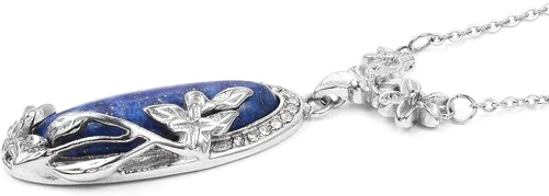 Vista 4 de Shop LC - Collar de lapislázuli azul para mujer, colgante de piedra natural, cadena estética de cristal curativo de 20 pulgadas, Metal, No es una