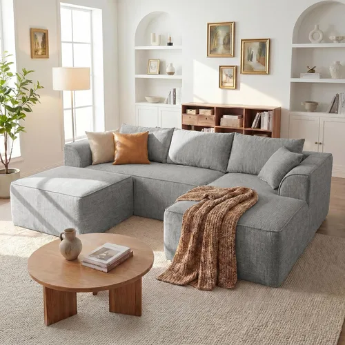 Vista 24 de Vesgantti 106" Boneless Couch with Chaise, U Shaped Deep Seat Comfy Cloud Modular Sofa Chenille Memory Foam Sectional Couches for Living Room