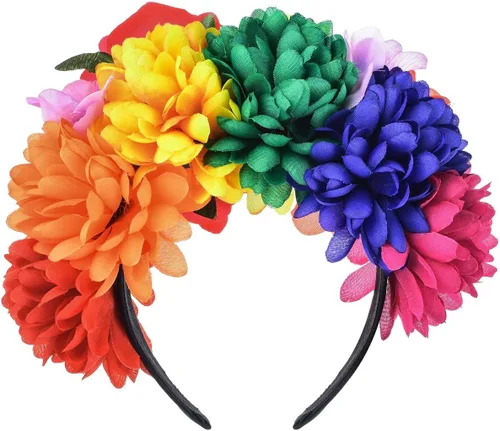 Vista 2 de DreamLily Frida Kahlo NC26 - Diadema con corona de rosas mexicanas para disfraz de fiesta de Halloween