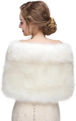 Vista 2 de Chal de piel sintética para mujer, para novia, boda, fiesta, lana artificial azul