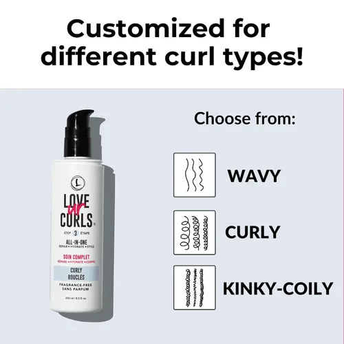 Vista 3 de Love Ur Curls Crema Estilo All in One Libre de Fragancia para Cabello Rizado Texturizado, Repara, Define, Hidrata y Estiliza con Manteca de Karité