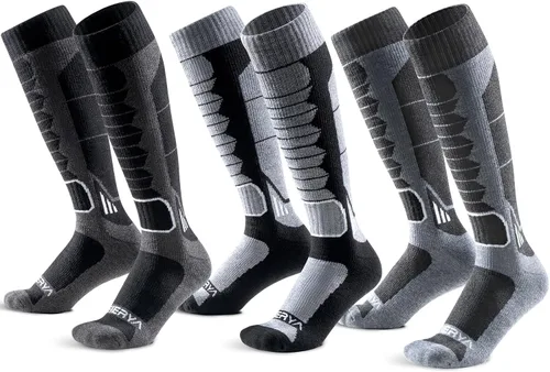 Vista 11 de Calcetines de lana de merino para esquí para hombres, mujeres y jóvenes - Calcetines térmicos de snowboard con amortiguación completa por encima