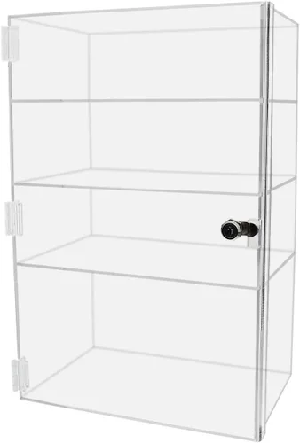 Vista 2 de Marketing Holder - Vitrina de acrílico transparente vertical de 12 x 8 x 19 pulgadas, tres estantes fijos, sin montaje, escaparate para encimera al