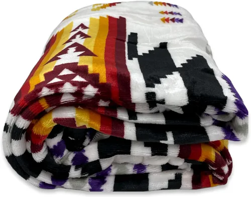 Vista 2 de Southwest Design 16112 - Manta con forro de sherpa (estampado navajo), color blanco