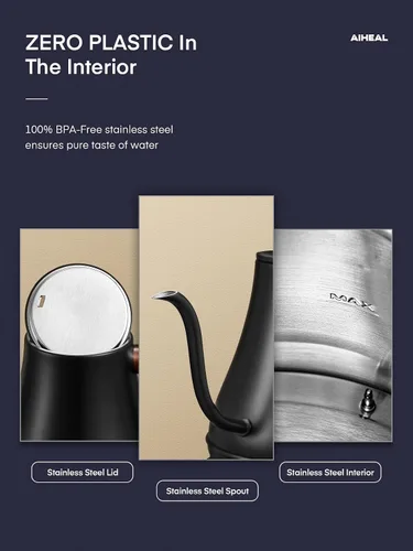 Vista 5 de Hervidor eléctrico de cuello de cisne con control de temperatura, hervidor eléctrico para café y té, interior de acero 100% inoxidable