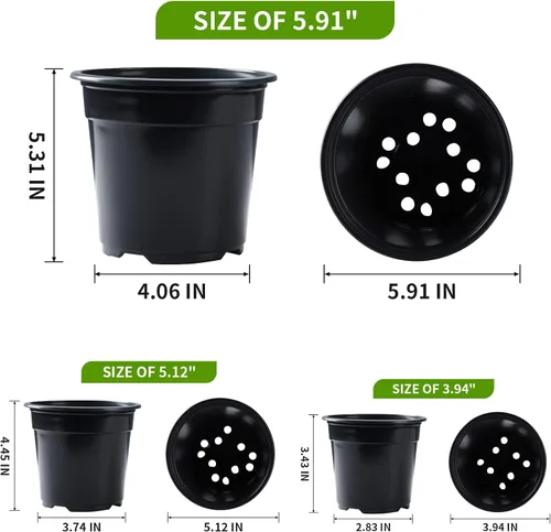Vista 2 de Oubest Paquete de 30 macetas de plástico para plantas de 5 pulgadas con agujeros de drenaje, flores multicolores, trasplante de plántulas
