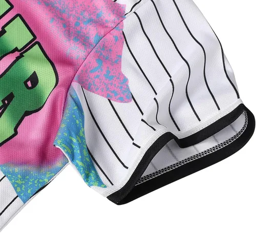 Vista 4 de Amzdest Ropa de los años 90 para mujer, disfraz unisex de hip hop para fiesta, camiseta de béisbol Bel Air, camisa de manga corta con botones