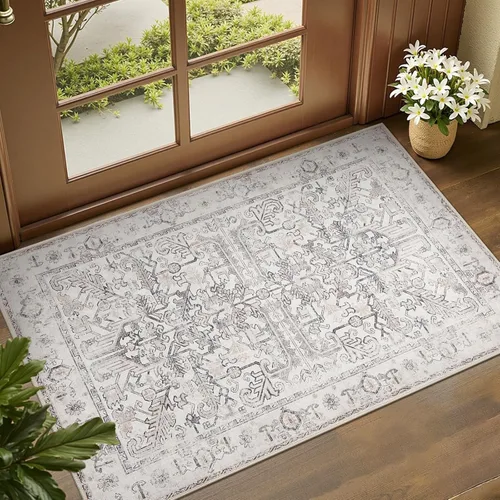 Vista 142 de jinchan Lima - Alfombra simétrica floral geométrica lavable, alfombra de entrada de medio círculo de 2 x 3, alfombra de media luna, suave y Azul