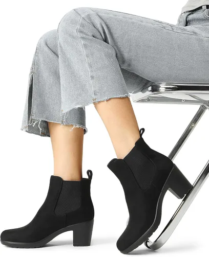 Vista 6 de DREAM PAIRS Botines de tacón bajo y grueso para mujer, con puntera de almendra, para otoño, botas cortas