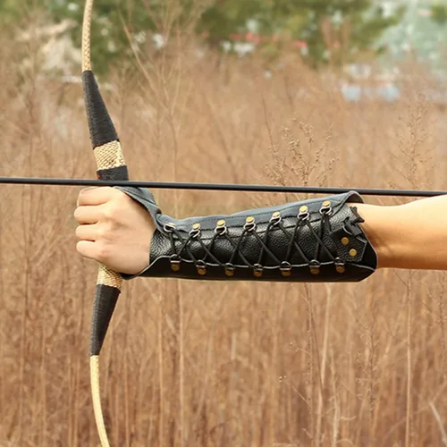 Vista 9 de PU cuero tiro con arco protector de brazo protector de mano de arco largo caza tiro