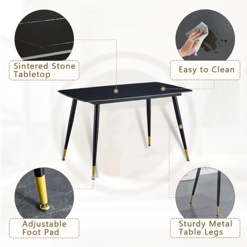 Vista 4 de Juego de 4 mesas de comedor negras para mesa de comedor de 4,50 pulgadas para 4, sillas de cocina de piedra sinterizada, fácil de montar, adecuado
