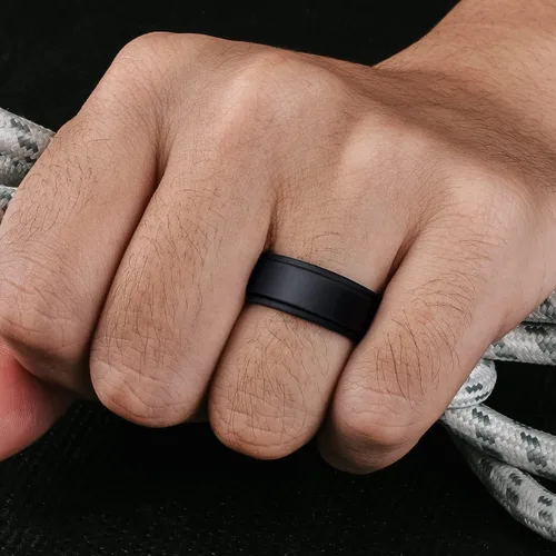 Vista 3 de Egnaro Silicone Wedding Rings Mens, Inner Arc Breathable Design Silicone Rings for Men, 7 Rings 4 Rings 1 Ring Step Edge Rubber Wedding Engagement