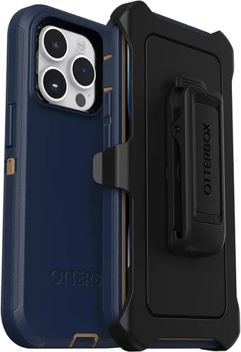 Vista 9 de OtterBox Funda para iPhone 14 Pro (solamente) de la serie Defender - RAIN Check (azul), resistente y duradera, con protección de puerto, incluye