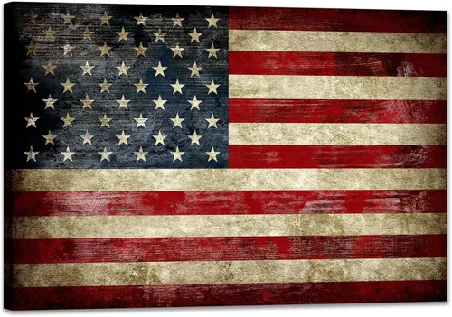 Vista 10 de SKASNFAI Arte rústico de pared con bandera estadounidense motivacional patriótica de Estados Unidos, pósteres de lienzo para sala de estar, imagen