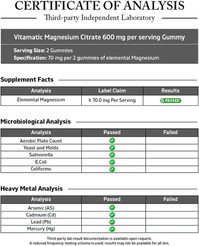 Vista 3 de Vitamatic Gomitas de magnesio de 600 mg por porción, 60 veganas para relajación, músculos, huesos y apoyo energético