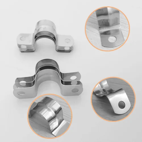 Vista 6 de Paquete de 20 correas rígidas de acero inoxidable con pernos de expansión, abrazaderas de soporte en U de dos agujeros para cable de conducto, clips