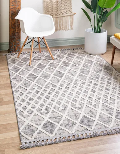 Vista 8 de Unique Loom Arlo Collection - Alfombra Cy (Runner 2' 0" x 6' 0", gris/marfil)