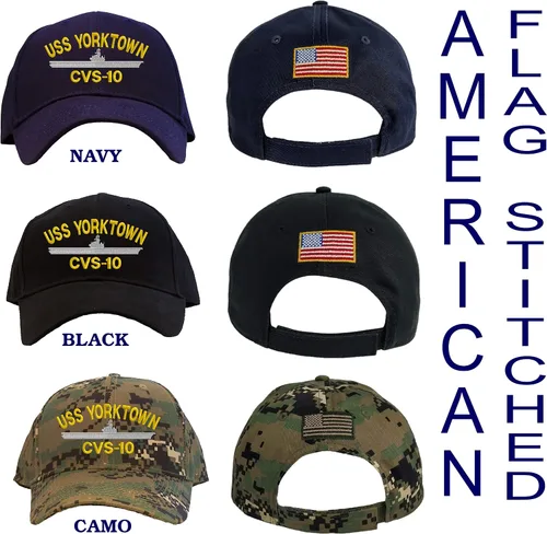 Vista 3 de Spiffy Custom Gifts Gorra de béisbol bordada personalizada USS Yorktown CVS-10 azul marino, marino