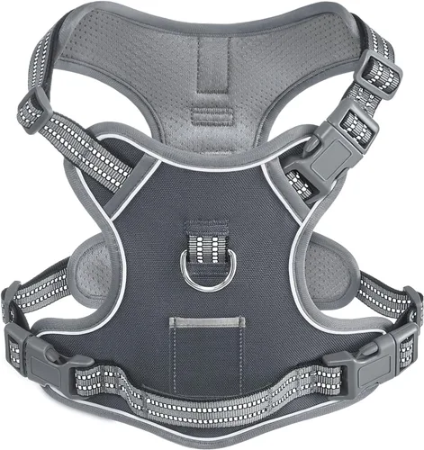 Vista 23 de Arnés para perro sin tirones, chaleco ajustable para perro para caminar fácilmente, material Oxford transpirable, arnés reflectante para mascotas