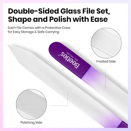 Vista 4 de Beetles - Lima de Uñas de Vidrio para Uñas Naturales Paquete de 3 – Limas de Uñas de Vidrio de Doble Cara con Estuche Grabado Cuidado Suave de Uñas