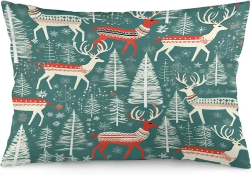 Vista 13 de Fundas de almohada decorativas de invierno, con bastones de caramelo, alce, Papá Noel, paseos en trineo, 12 x 20 pulgadas, con cremallera