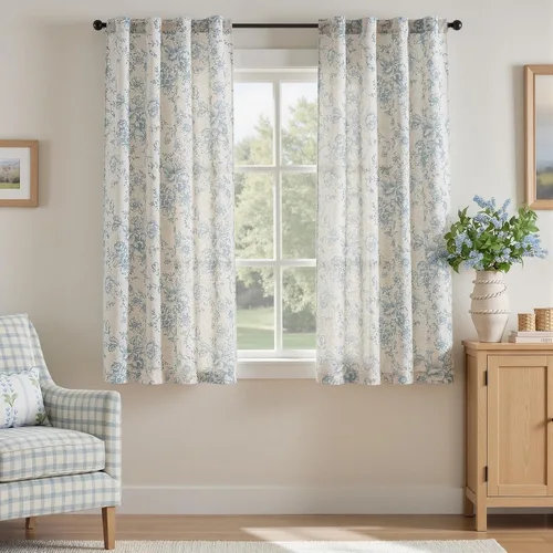 Vista 39 de Jinchan Cortinas de Mezcla de Lino con Estampado Floral para Sala de Estar, 84 Pulgadas de Largo, Cortinas con Bolsillo para Varilla y Tab Trasera