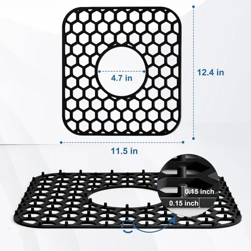 Vista 3 de Bestjing Paquete de 2 protectores de silicona para fregadero de cocina, accesorio de rejilla de cocina de 12 x 11 pulgadas, tapete antideslizante
